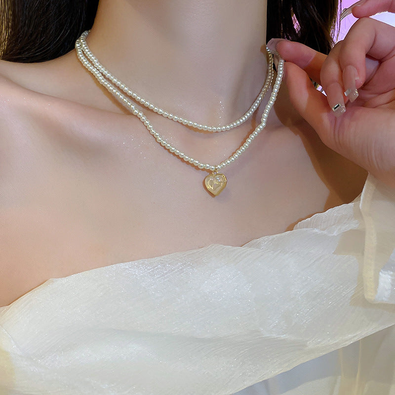 Double love pearl necklace