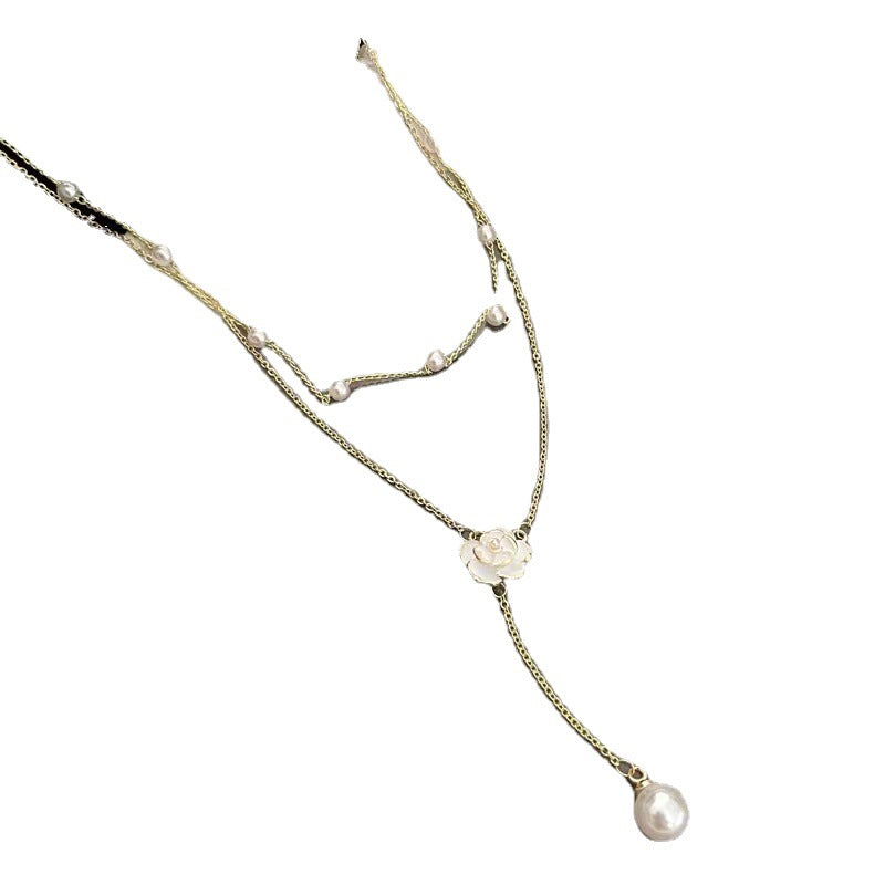 Pearl Camellia Tassel Design Necklace