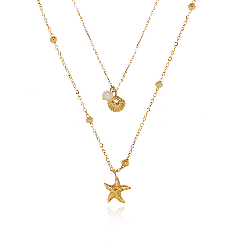 Double Starfish Shell Design Pearl Necklace