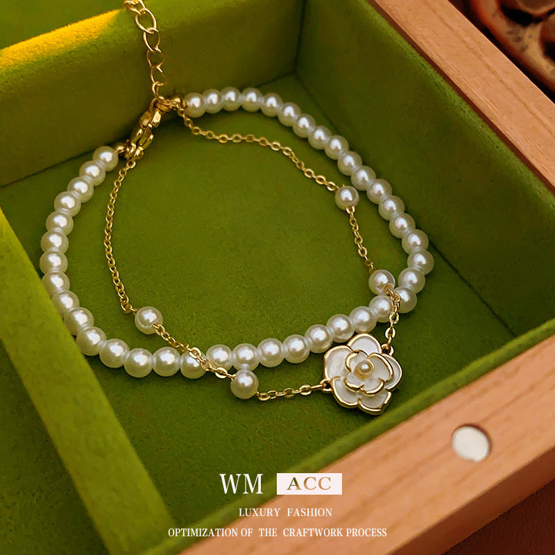 Camellia Design Pearl Bracelet