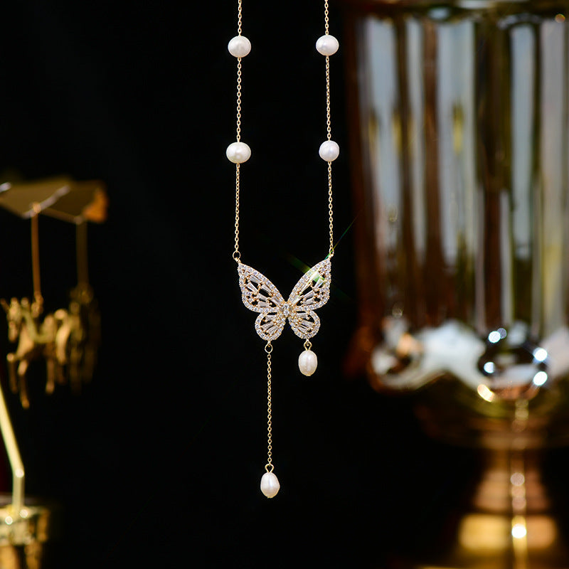 Butterfly Design Pearl Necklace