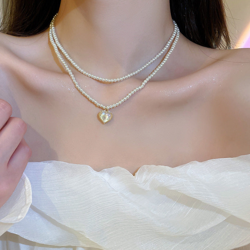 Double love pearl necklace
