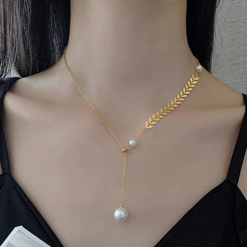 Wheat ear design pearl necklace