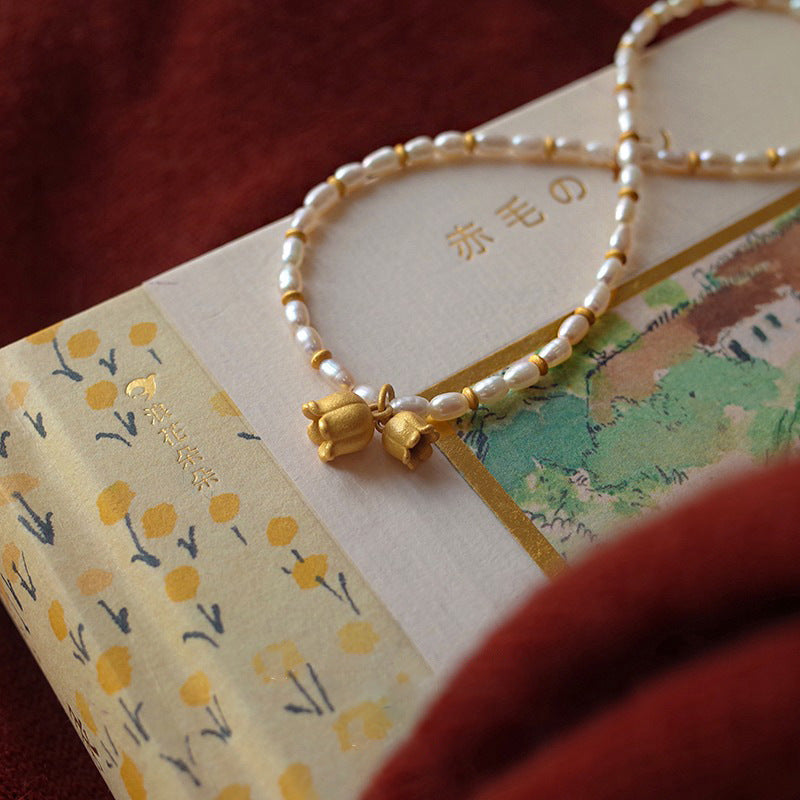 Vintage Hepburn Lily of the Valley Design Pearl Necklace