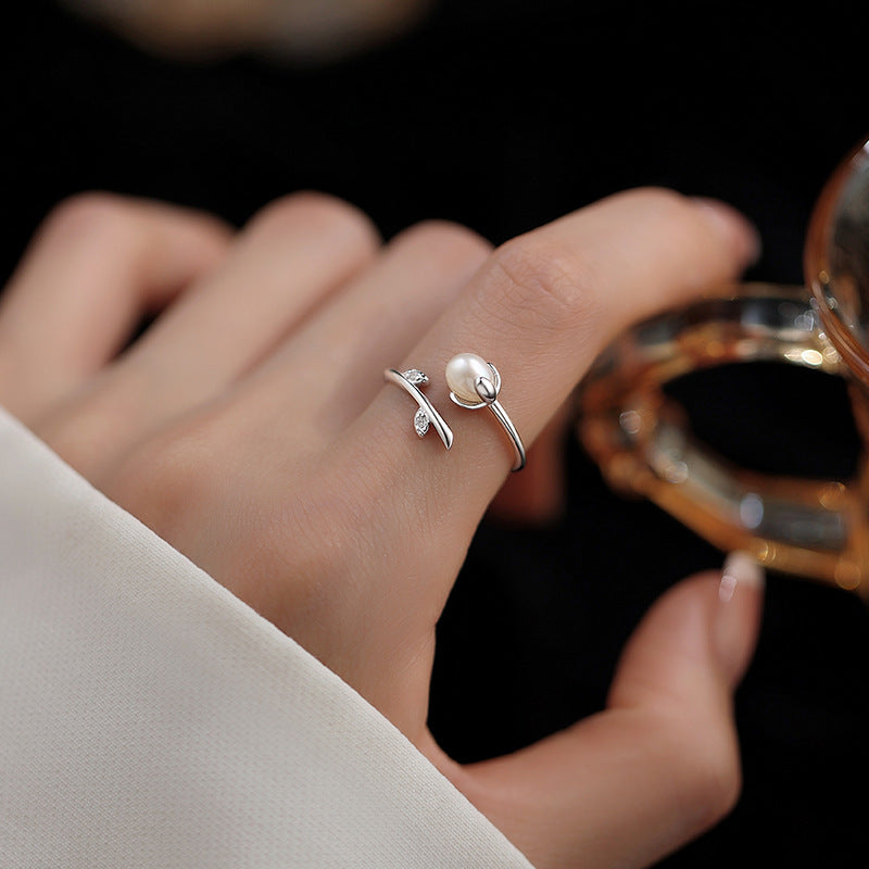 Flower Sprouting Design Pearl Ring