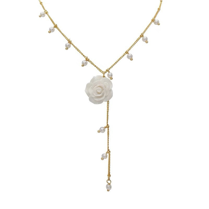 Pearl Flower Tassel Design Necklace