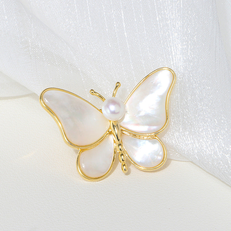 Butterfly Design Pearl Brooch