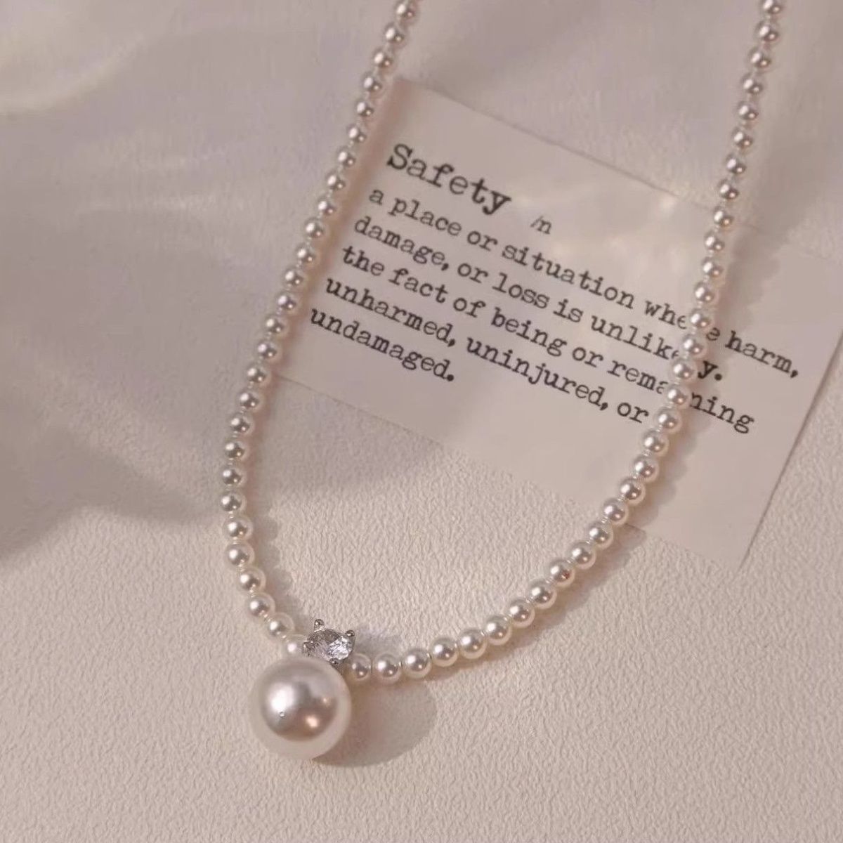 Flash Diamond French Design Crystal Pearl Necklace