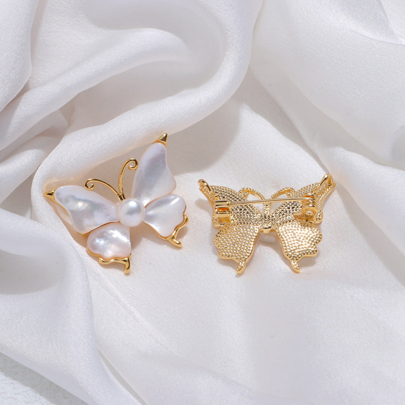 Butterfly Design Pearl Brooch