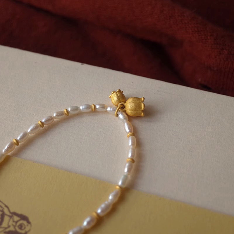 Vintage Hepburn Lily of the Valley Design Pearl Necklace