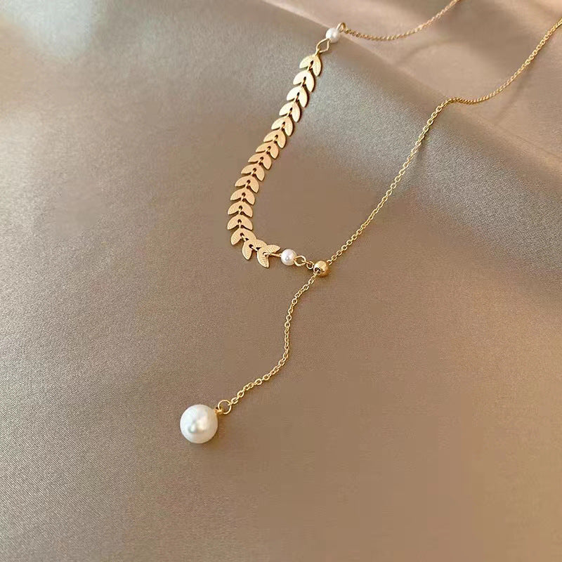 Wheat ear design pearl necklace