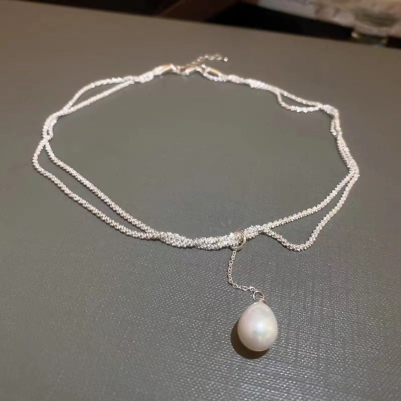 Water drop double pearl necklace