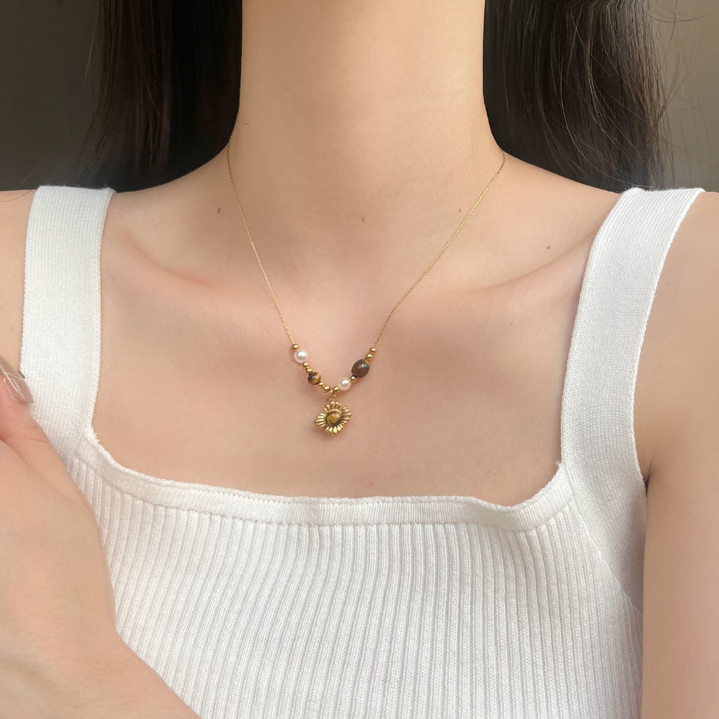 Maillard Vintage Tiger's Eye Pearl Necklace