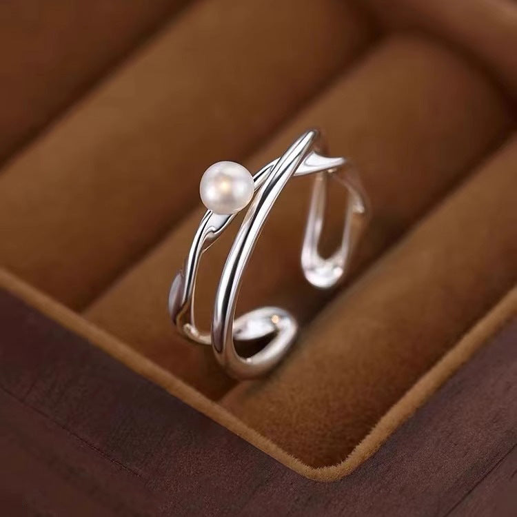 Cross Design Pearl Ring