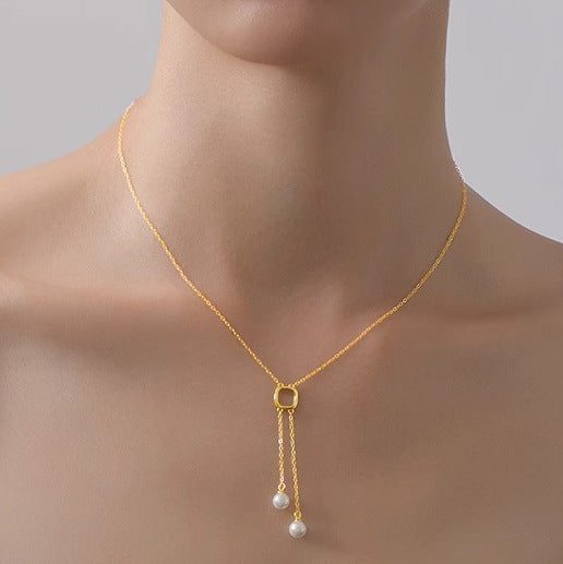 Double Pearl Tassel Necklace