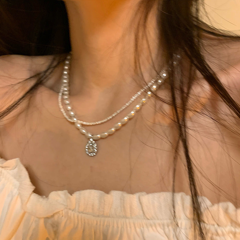 Stacked design pearl necklace