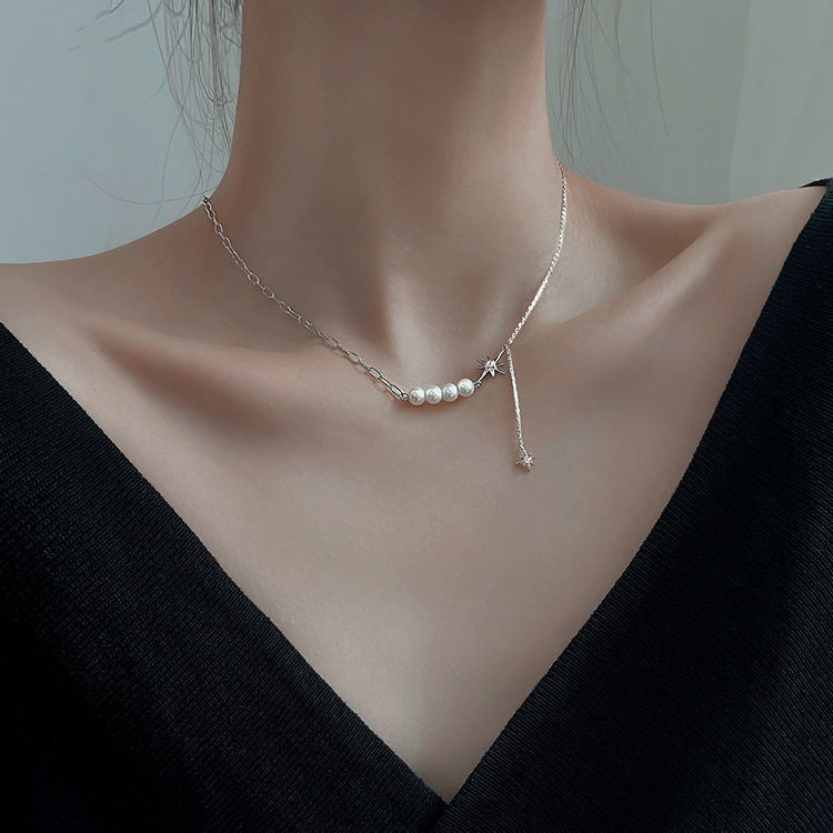 Crystal Pearl tassel niche design necklace