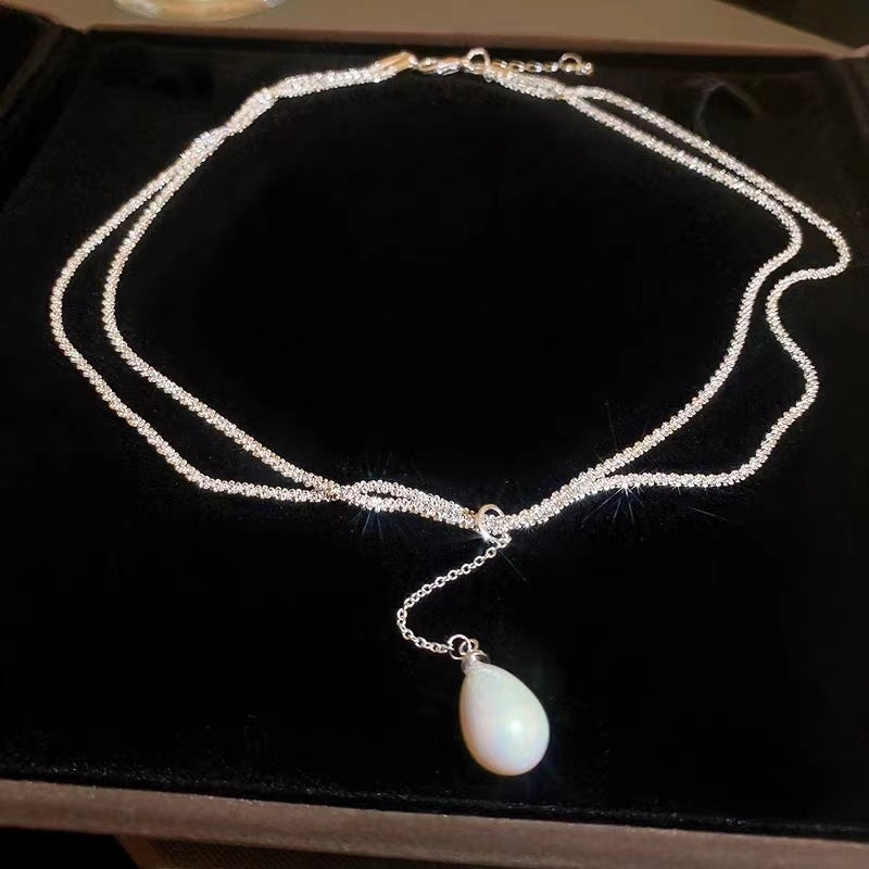 Water drop double pearl necklace