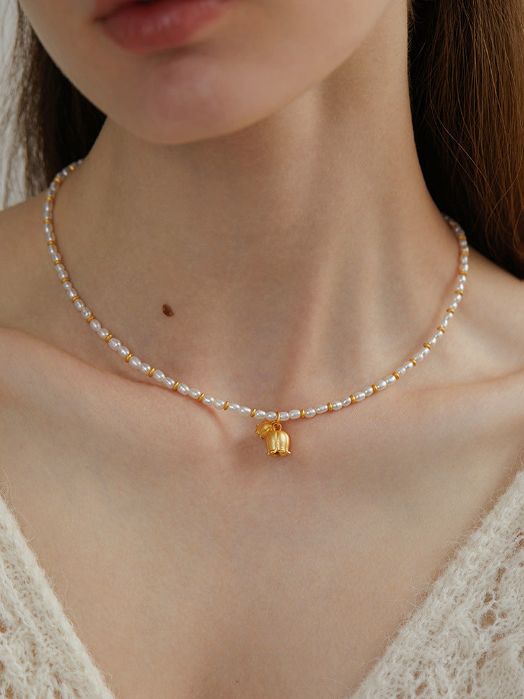 Vintage Hepburn Lily of the Valley Design Pearl Necklace