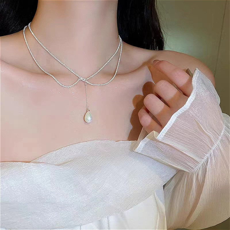 Water drop double pearl necklace