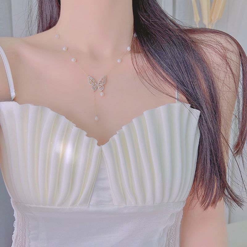 Butterfly Design Pearl Necklace