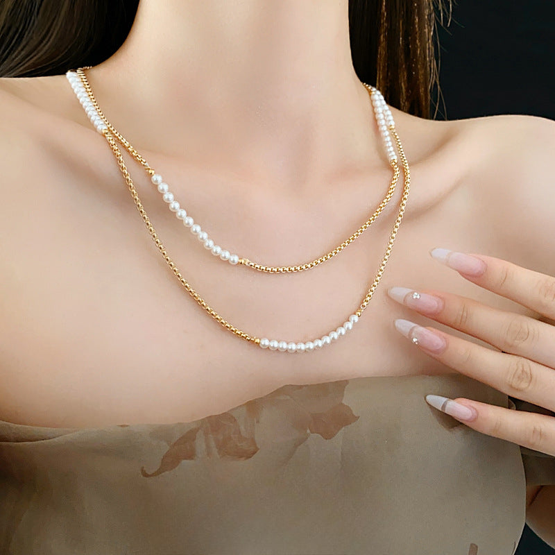 Crystal pearl light luxury design necklace
