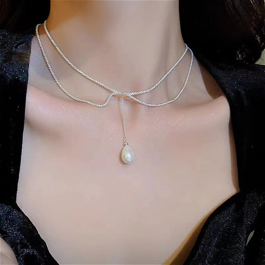 Water drop double pearl necklace