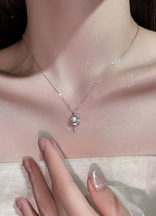Star and Moon Surround Pearl Design Necklace