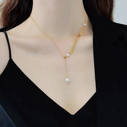 Wheat ear design pearl necklace