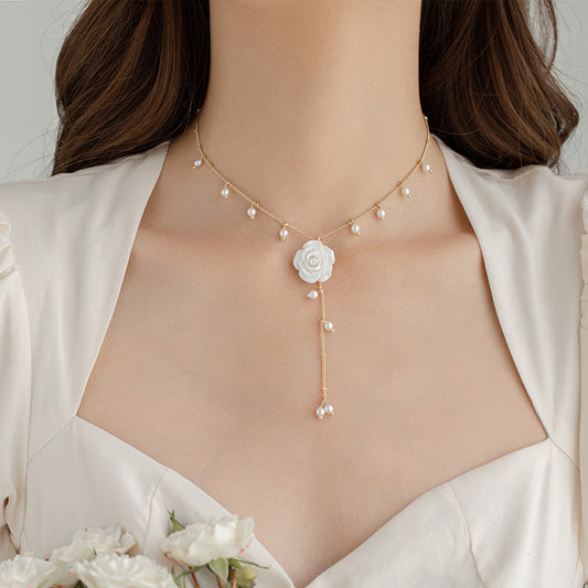 Pearl Flower Tassel Design Necklace