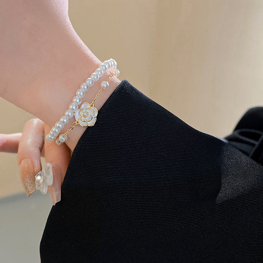 Camellia Design Pearl Bracelet