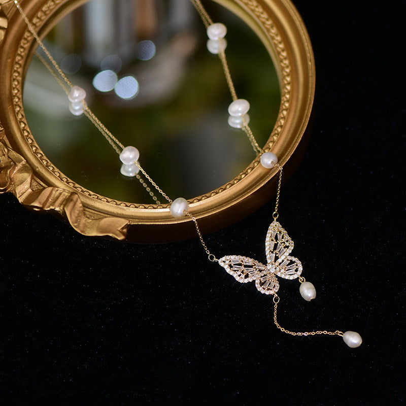 Butterfly Design Pearl Necklace
