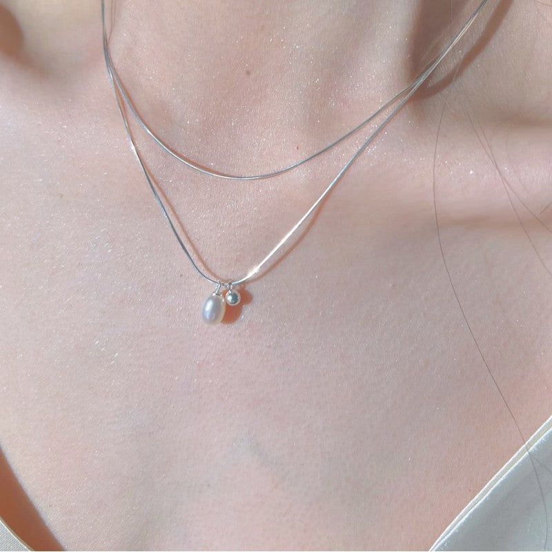 Double Snake Bone Design Pearl Necklace