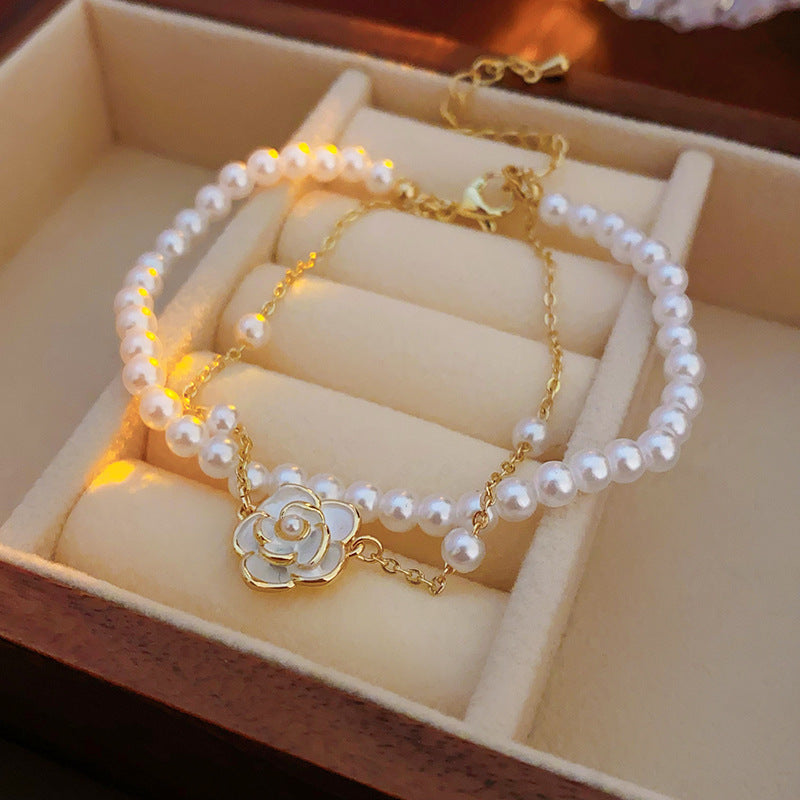 Camellia Design Pearl Bracelet