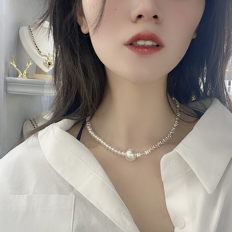 Pearl Shredded Silver Design Necklace