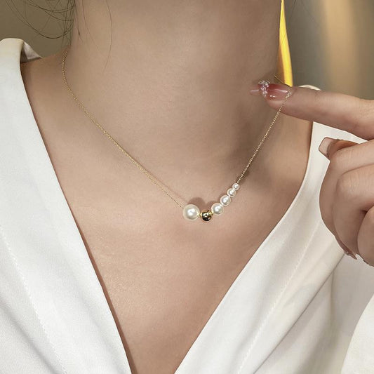 Simple design crystal pearl collarbone chain