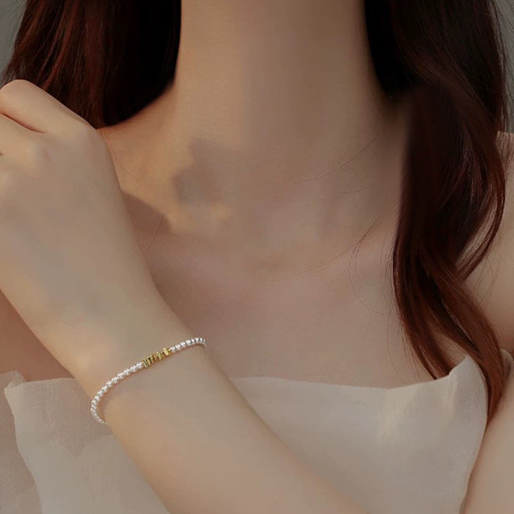 Simple design crystal pearl collarbone chain