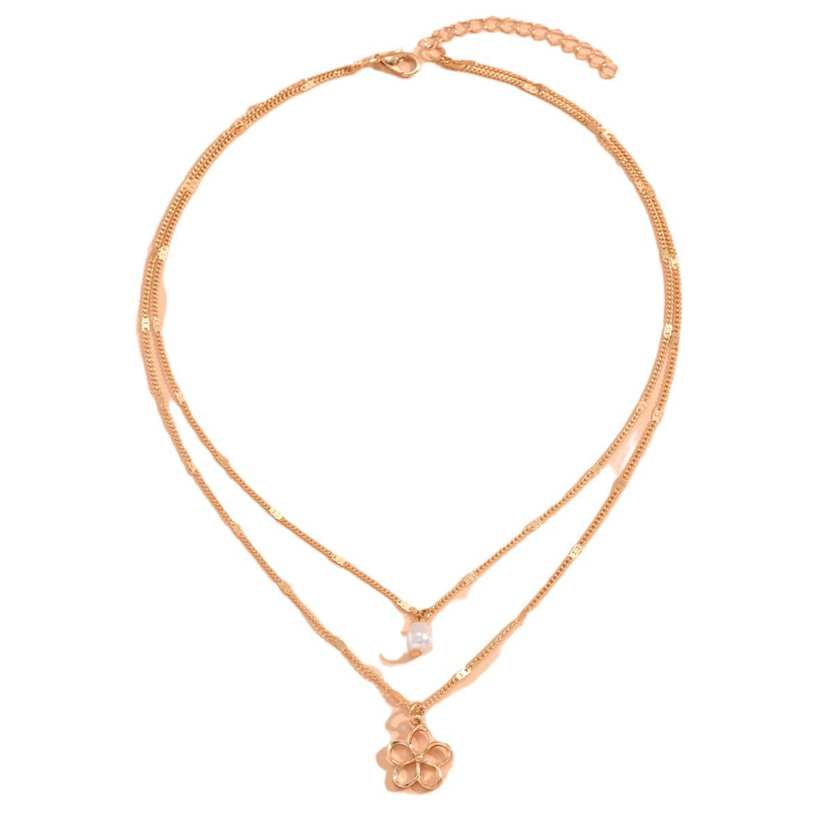 Double Flower Design Pearl Necklace