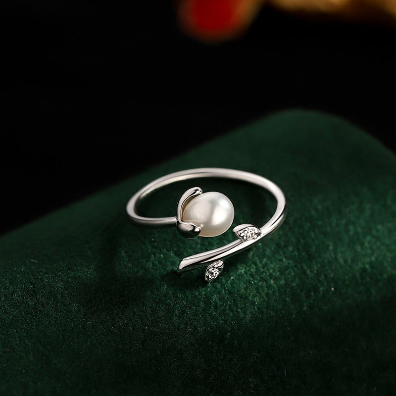 Flower Sprouting Design Pearl Ring