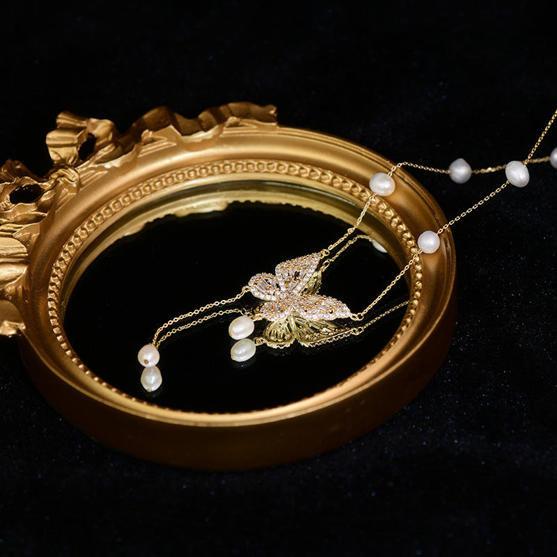 Butterfly Design Pearl Necklace
