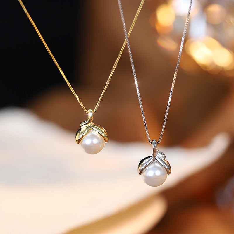 Pearl light luxury design design silver necklace