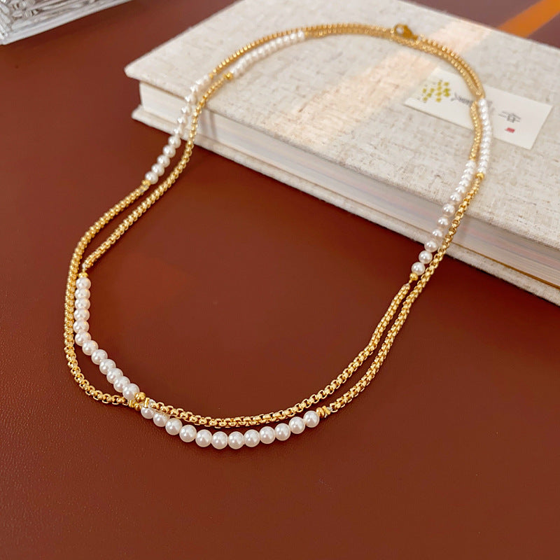Crystal pearl light luxury design necklace