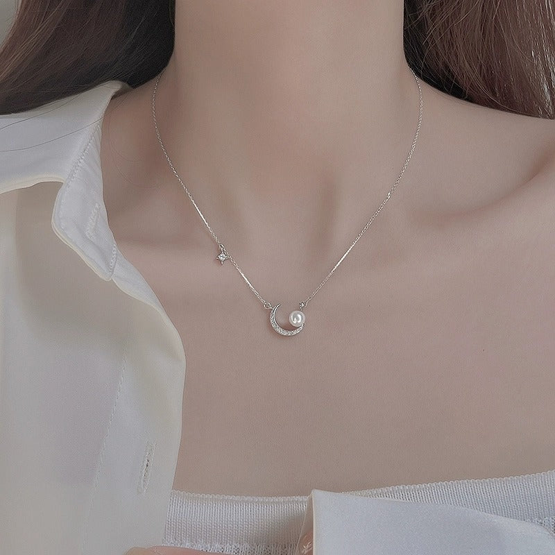 Pearl Star Moon Design Clavicle Chain