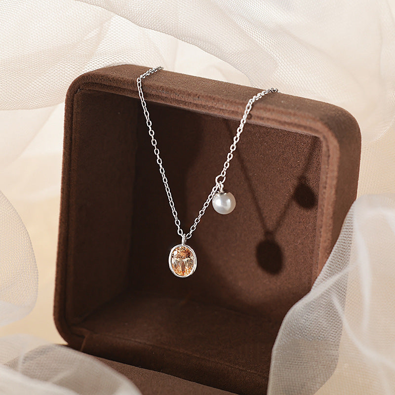 Crystal Pearl water drop design necklace