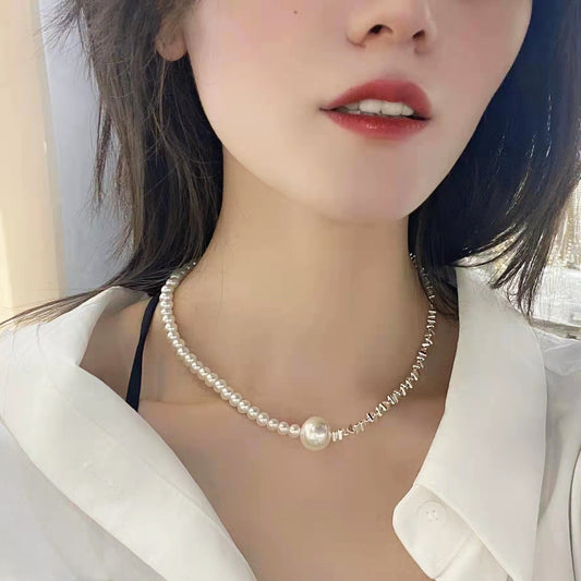 Pearl Shredded Silver Design Necklace