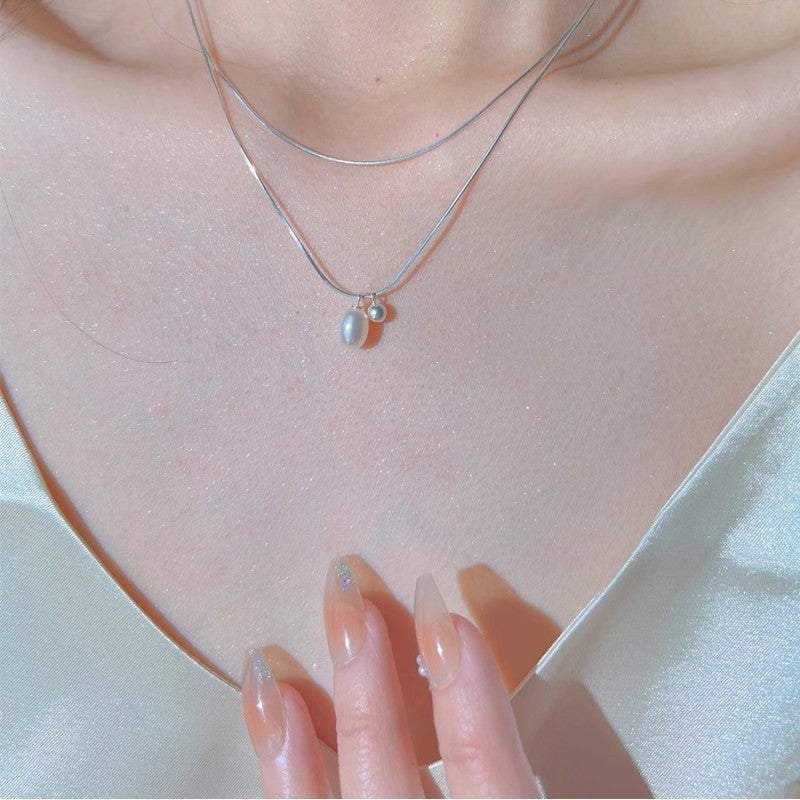 Double Snake Bone Design Pearl Necklace