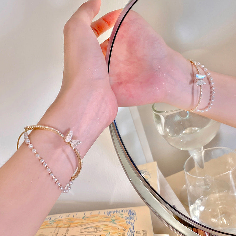 Double Butterfly Design Pearl Bracelet
