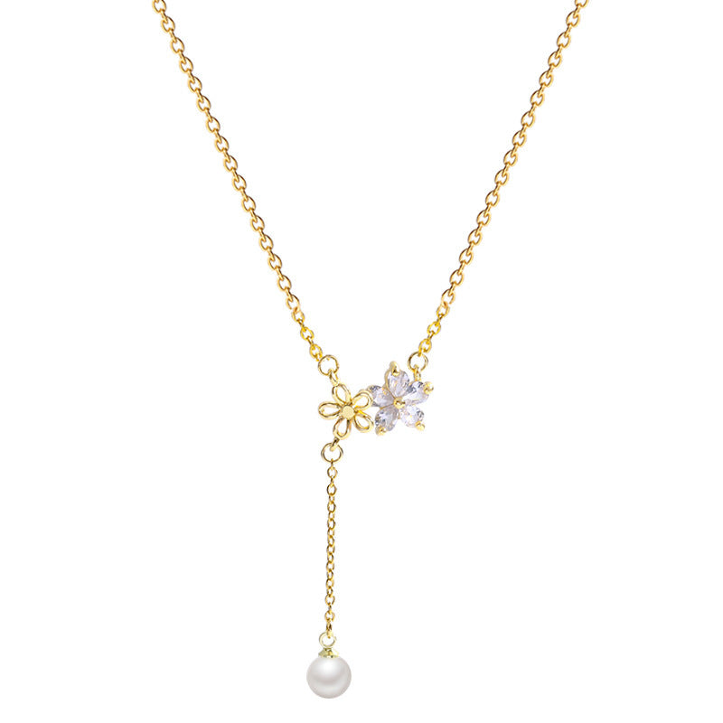 Pearl Flower Tassel Design Necklace