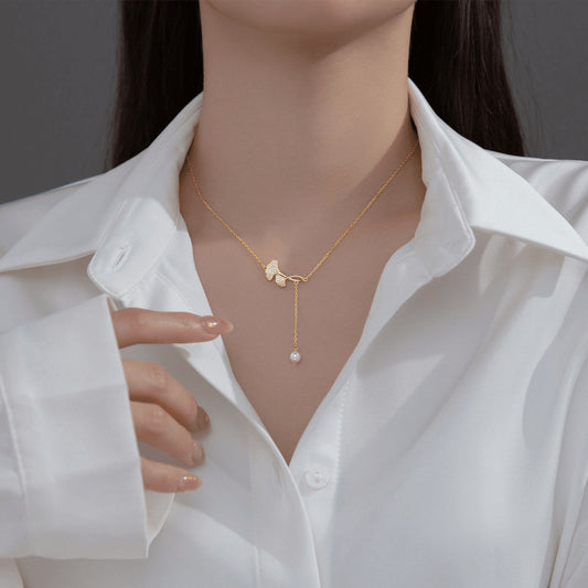 Ginkgo Biloba Design Pearl Necklace