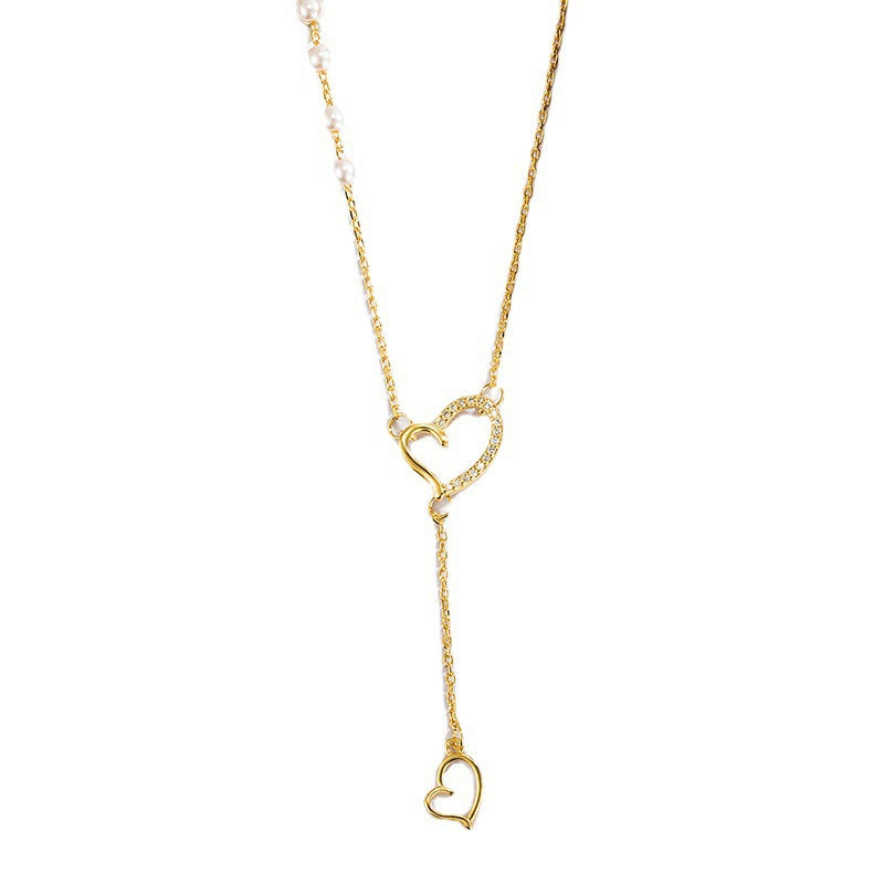 Hollow peach heart pearl necklace